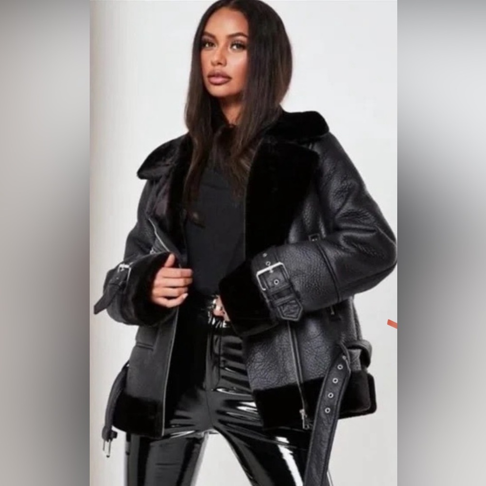 Missguided Black Faux Fur Lined Aviator Jacket